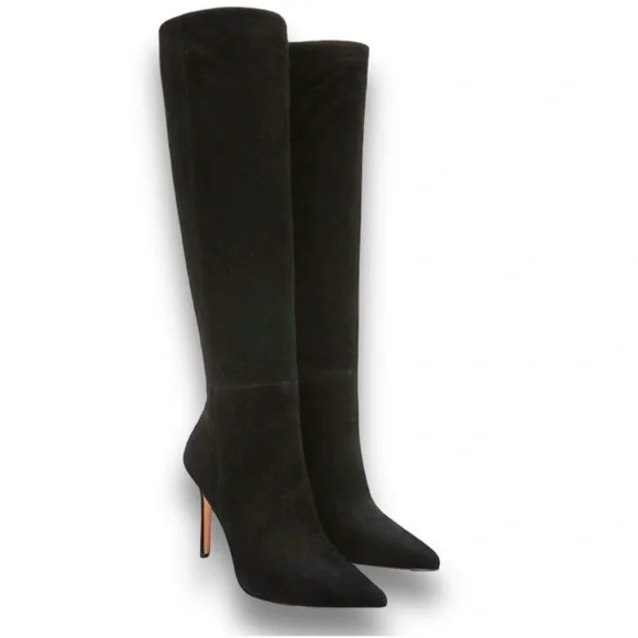 VERONICA BEARD Lisa Tall Black Pointed Toe Leather Boots Knee High New 7.5 - Picture 5 of 9